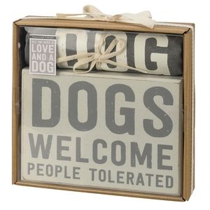 Towel Sign Gift Set Boxed Cotton Kitchen Dish Hand Towel Dogs Dog Pet Lover NIB